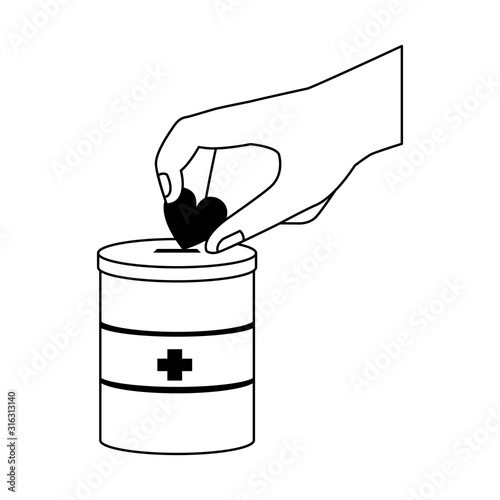 hand with heart and donation tin