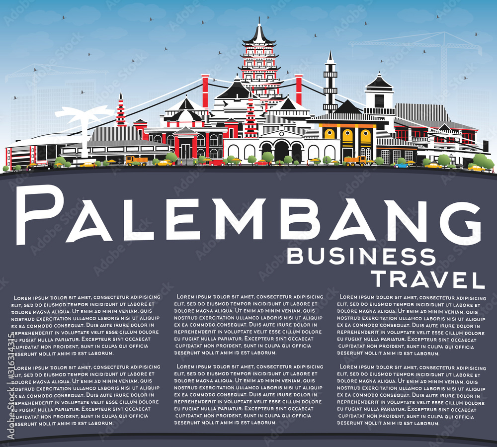 Palembang Indonesia City Skyline with Gray Buildings, Blue Sky and Copy Space.