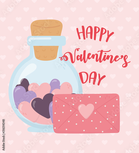 happy valentines day, bottle glass dotted envelope message love