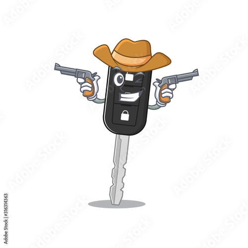 Car key dressed as a Cowboy having guns