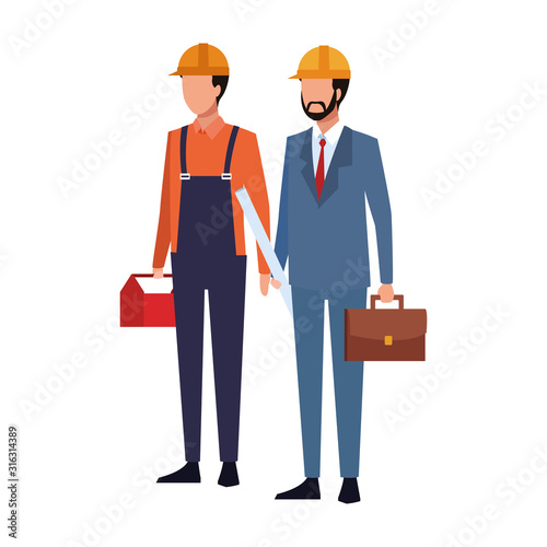 builder man and engineer man standing