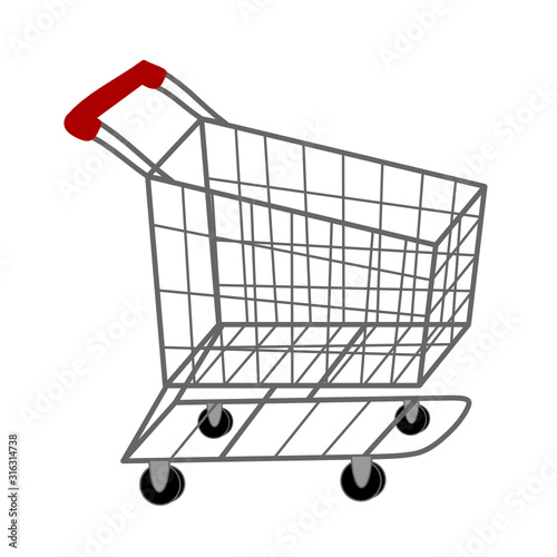 empty supermarket trolley, vector clip art on white isolated background