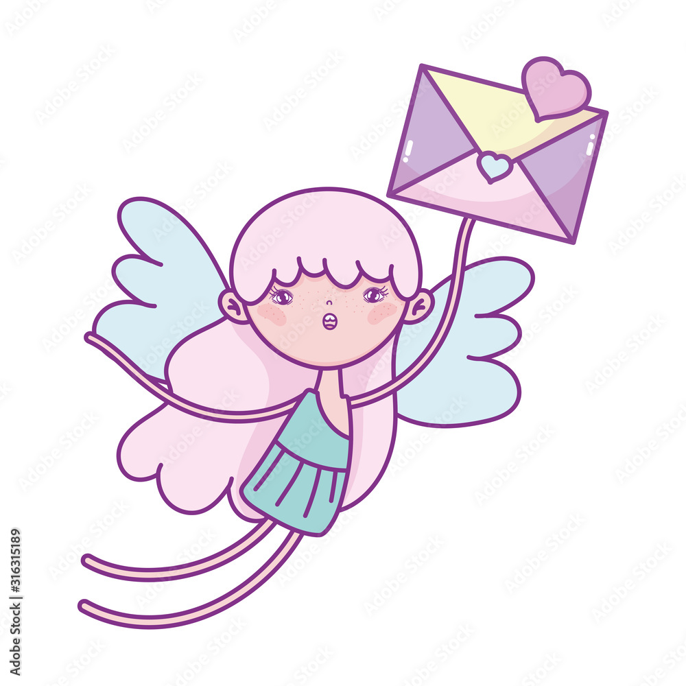 happy valentines day, flying cute cupid with envelope message happy valentines day, flying cute cupid with envelope message