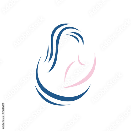 silhoutte of love mother and baby logo vector graphic concept