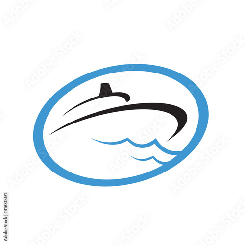 sailing yacht ship boat logo design on the water ocean wave  vector concept