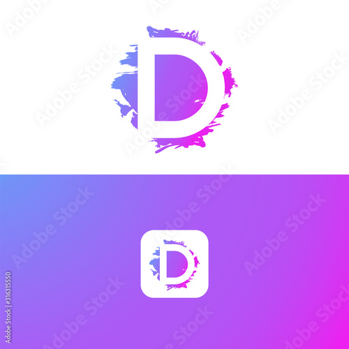 D Artistic Brush Letter Logo Design in gradient Colorful Vector Illustration