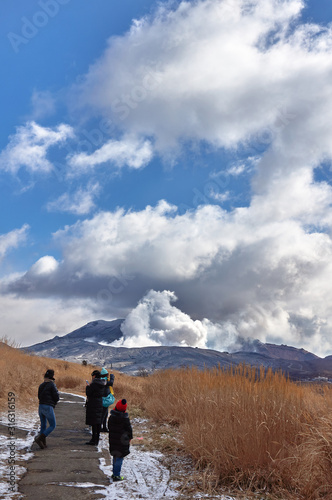 阿蘇山の風景。活火山。日本、熊本、阿蘇くじゅう国立公園。