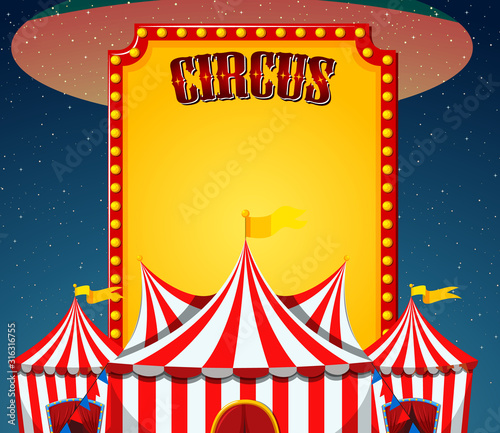 Circus sign template with circus tents in background