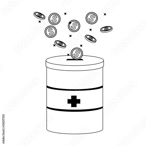 donation tin with money coins