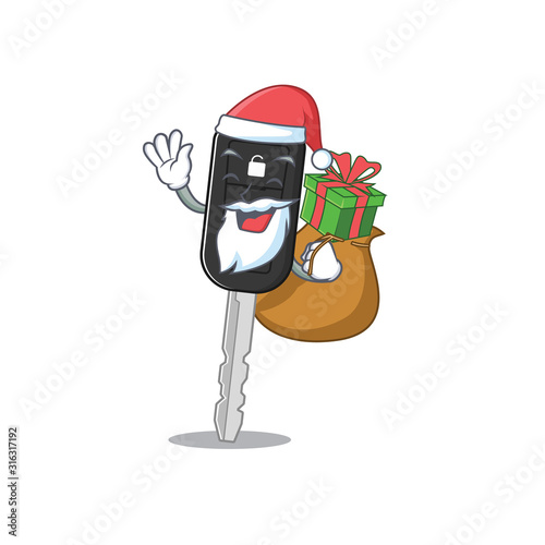 Santa car key Cartoon character design having box of gift