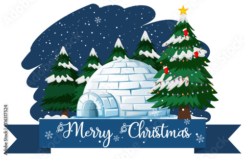 Christmas theme with christmas tree and igloo