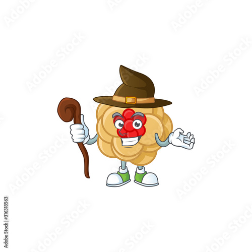 cartoon mascot style of chinese gold flower dressed as a witch