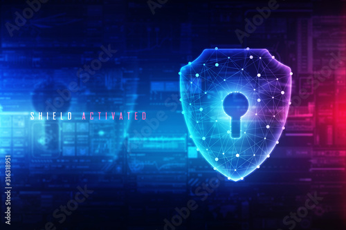 2d illustration technology cyber security in shield