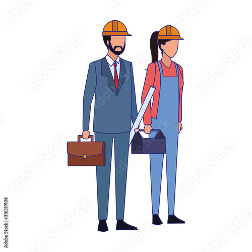 engineer and builder woman standing, colorful design