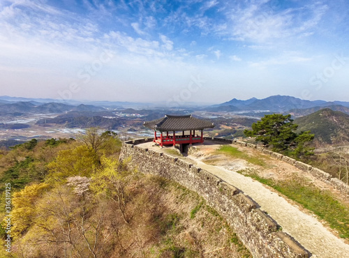 Aerial View of Geumseong Mountain Fortress, Damyang, Jeonnam, South Korea, Asia