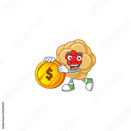 Rich chinese gold flower mascot cartoon design style with gold coin
