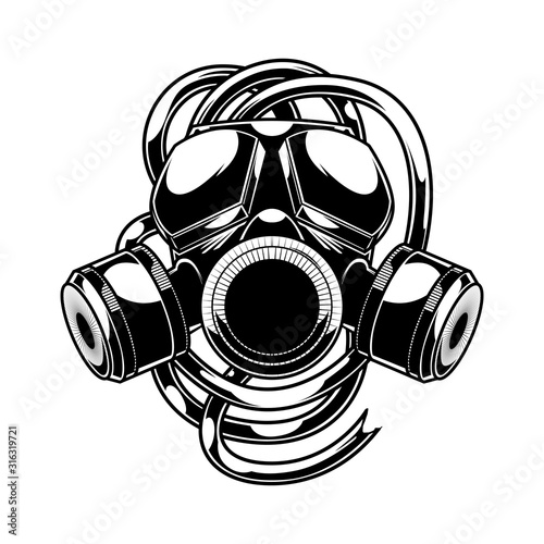 Vector respirator graffiti steampunk style gas mask on white background