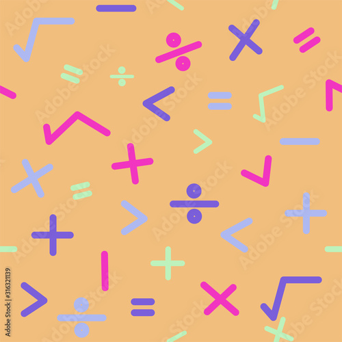Simple cute math symbols cartoon seamless background