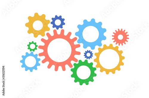 Cute gears cartoon color on white background photo
