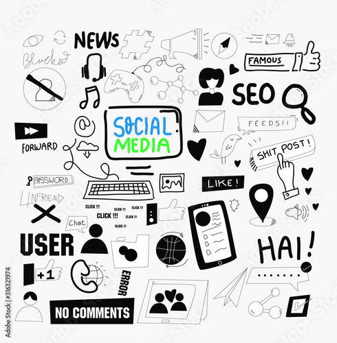facebook social media background with doodle style