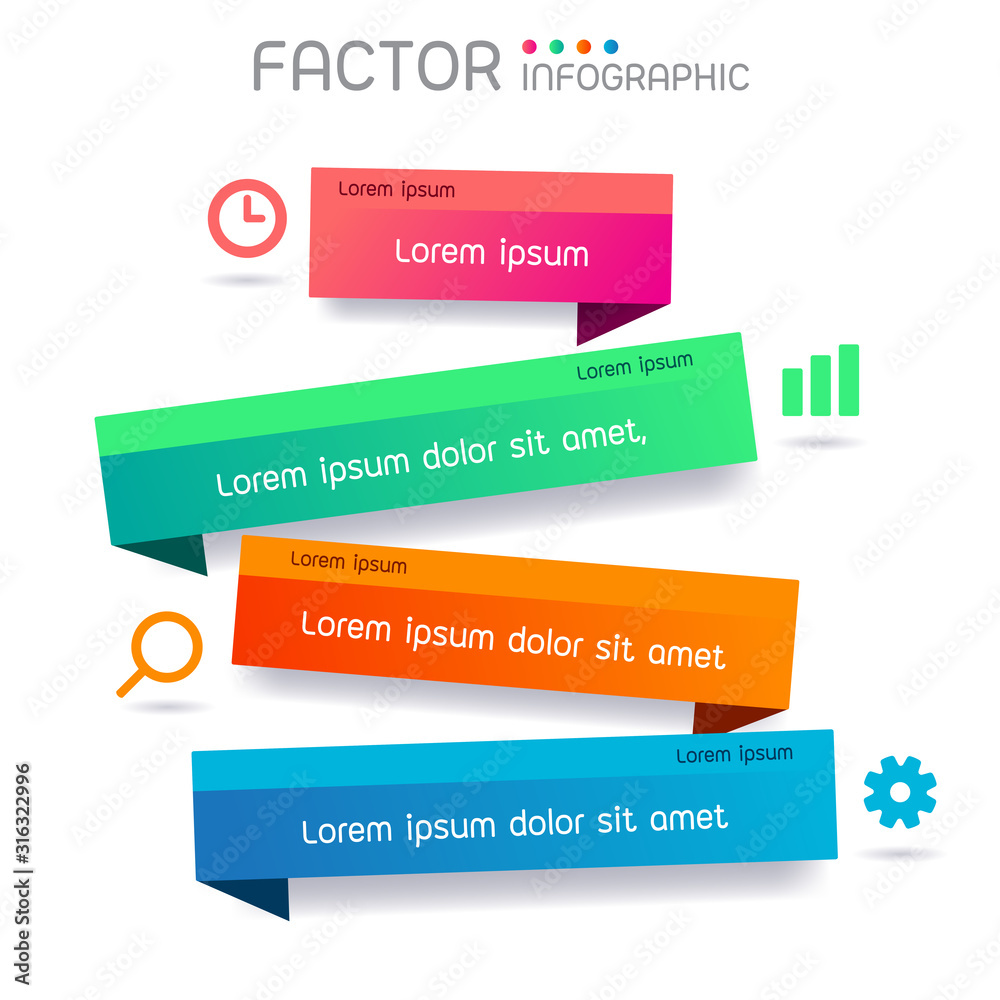 Text box with icons infographic with vivid gradient color element on grey background Text box with icons infographic with vivid gradient color element on grey background