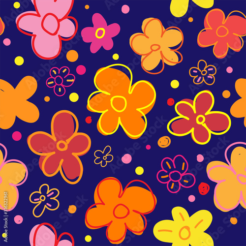 Cute simple flower seamless pattern background, vector illustration.