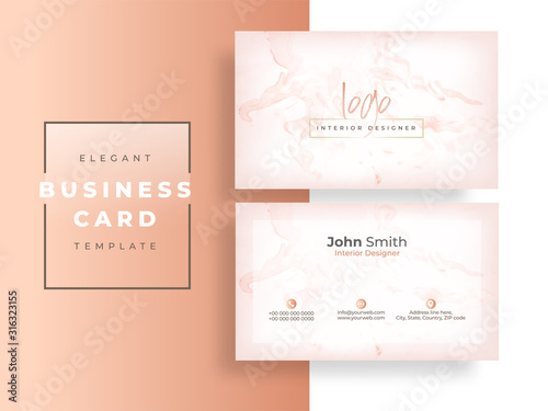 Elegant business card template layout in front and back view for Interior Designer.
