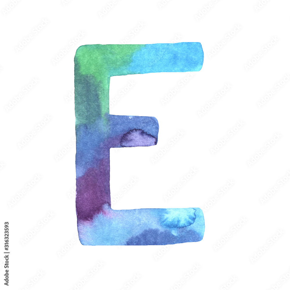 Watercolor hand painted cute letter E Watercolor hand painted cute letter E