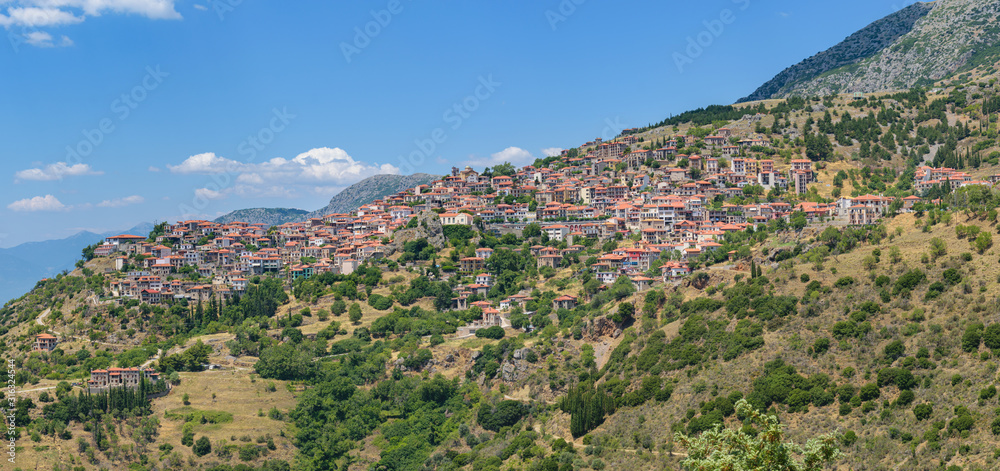 Arachova village panorama view, Greece