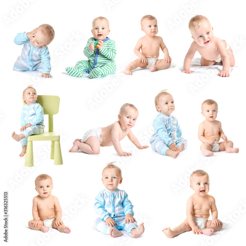 Collage with cute little ba...