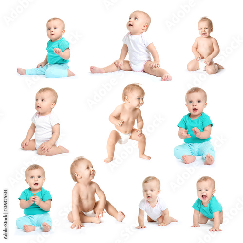 Collage with cute little ba...