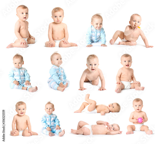Collage with cute little ba...