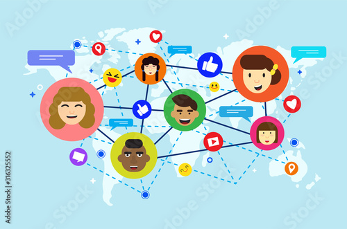 Cute social network flat design concept, vector illustration.