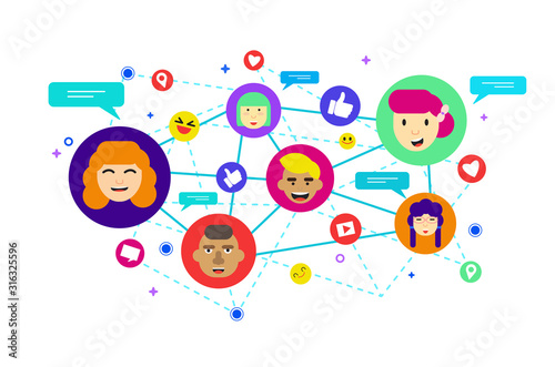 Cute social network flat design concept, vector illustration.