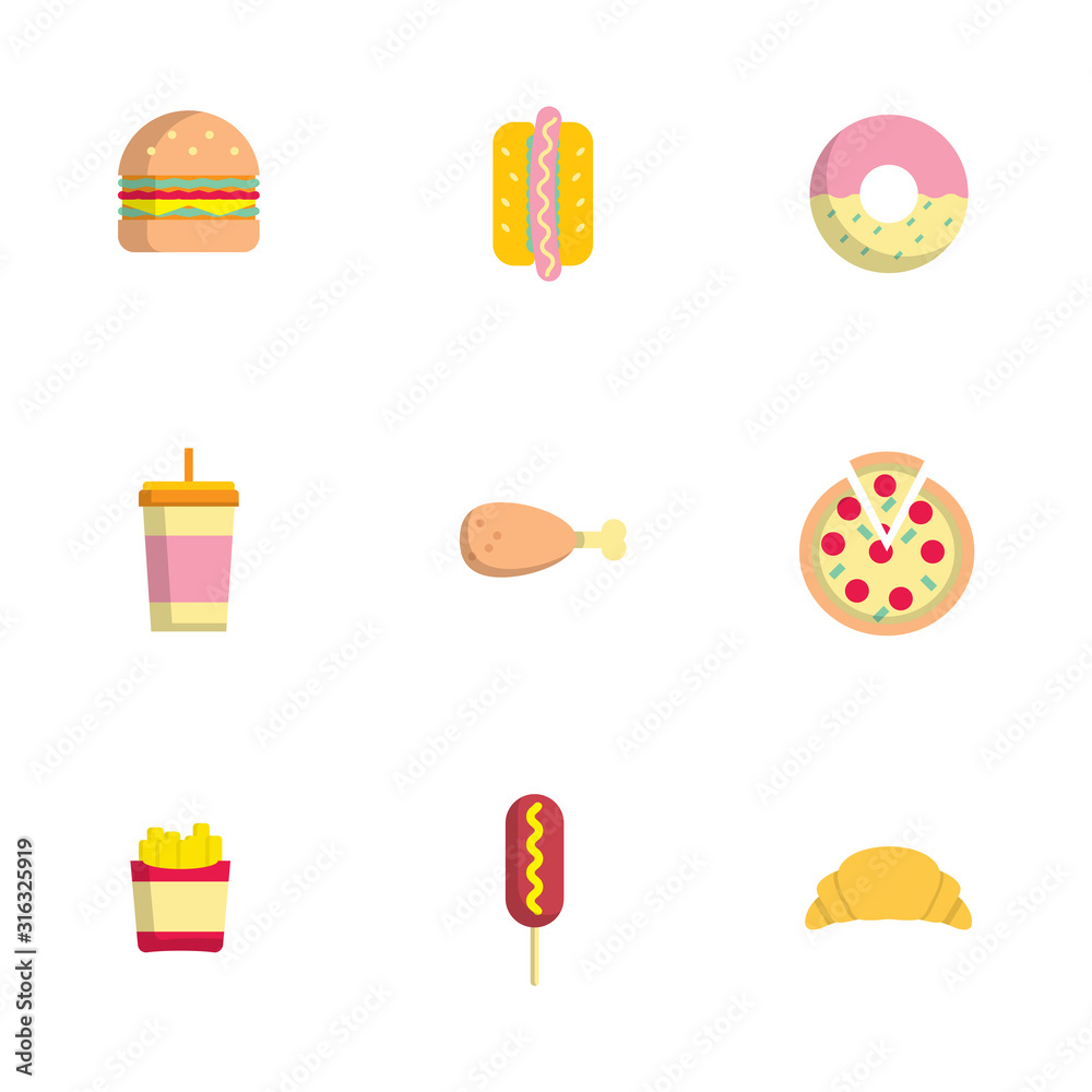 fast food flat icons set vector illustration fast food flat icons set vector illustration