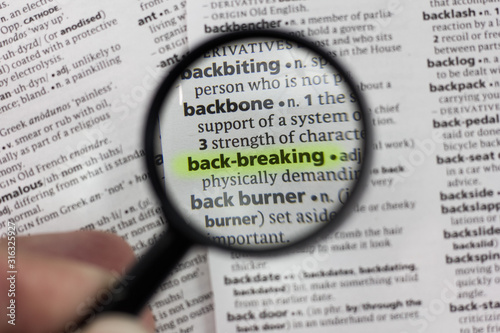 The word or phrase back-breaking in a dictionary.