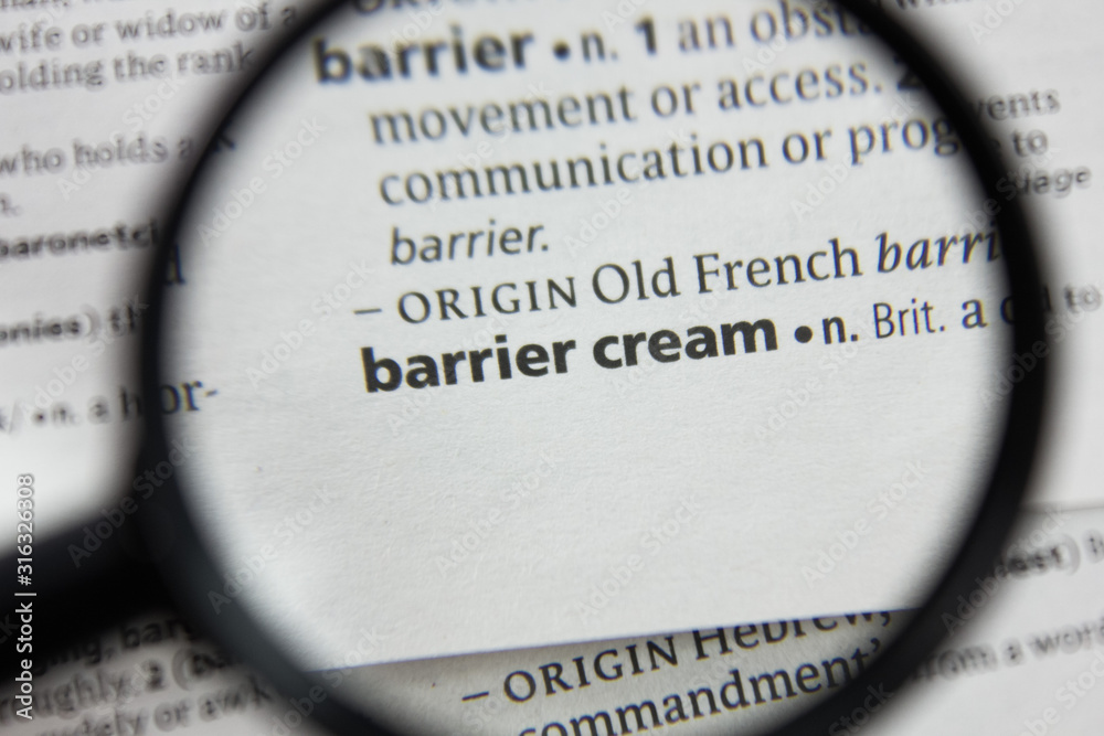 The word or phrase barrier cream in a dictionary. The word or phrase barrier cream in a dictionary.