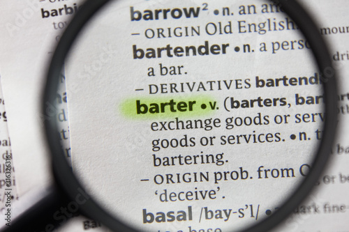 The word or phrase barter in a dictionary. photo