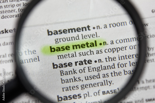 The word or phrase base metal in a dictionary. photo