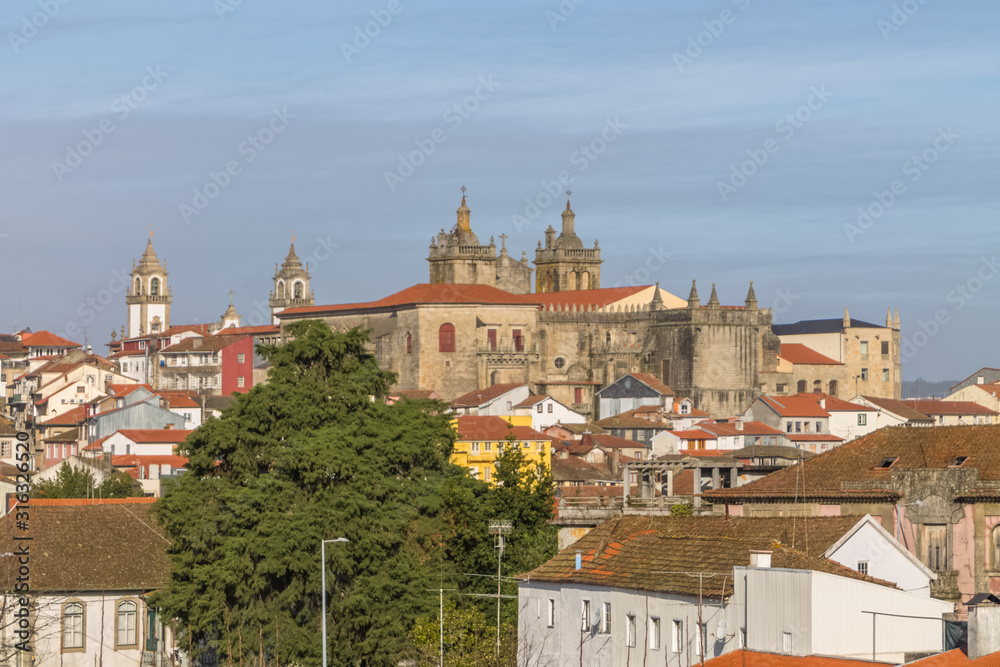 View at the Viseu city downtown, with Cathedral of Viseu and Church of Mercy on top, Se Cathedral de Viseu e Igreja da Misericordia, monuments of various classical styles
