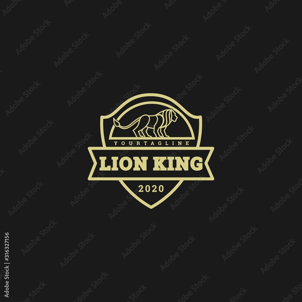 Vector Logo Illustration Lion King Vintage Badge