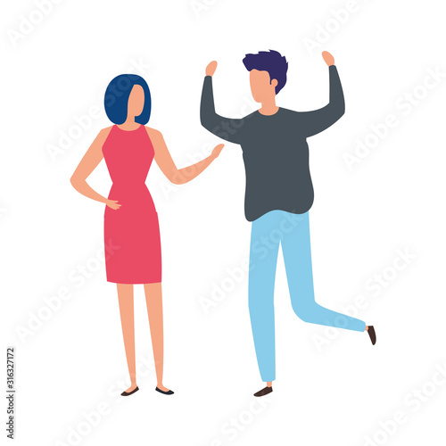 young couple avatar character icons vector illustration design