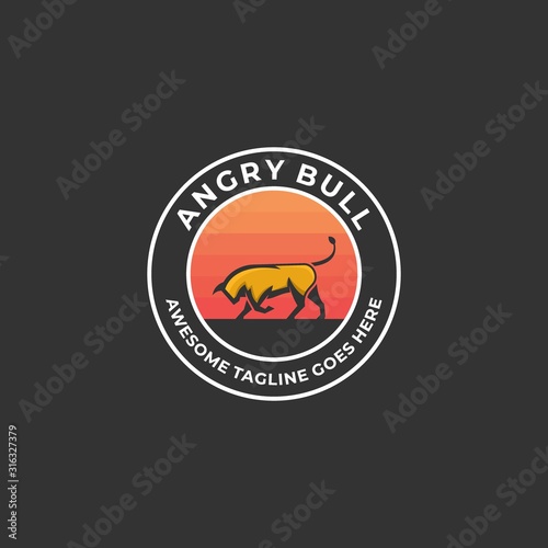 Vector Logo Illustration Angry Bull Vintage Badge