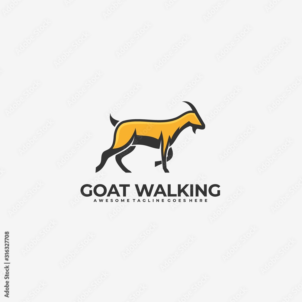 Vector Logo Illustration Goat Walking Mascot Cartoon