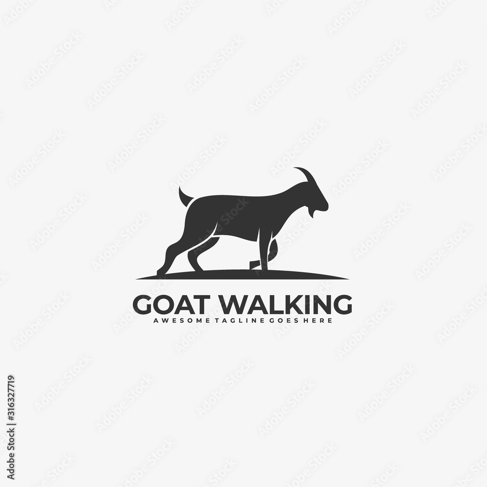 Vector Logo Illustration Goat Walking silhouette