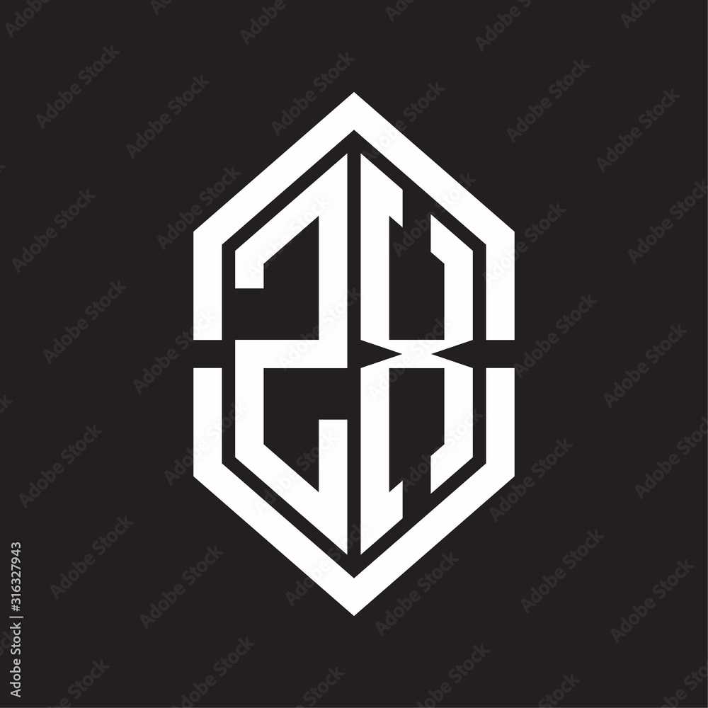 ZX Logo monogram with hexagon shape and outline slice style with black and white ZX Logo monogram with hexagon shape and outline slice style with black and white
