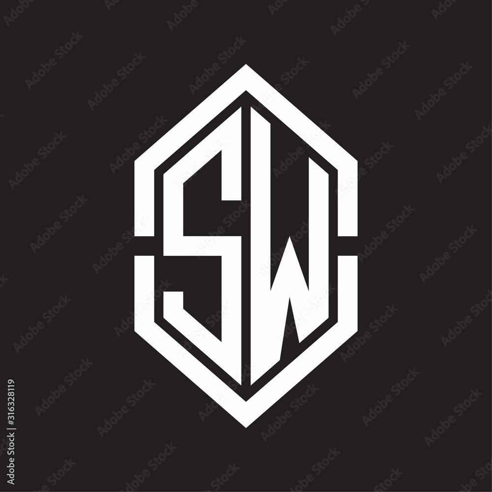 SW Logo monogram with hexagon shape and outline slice style with black and white SW Logo monogram with hexagon shape and outline slice style with black and white
