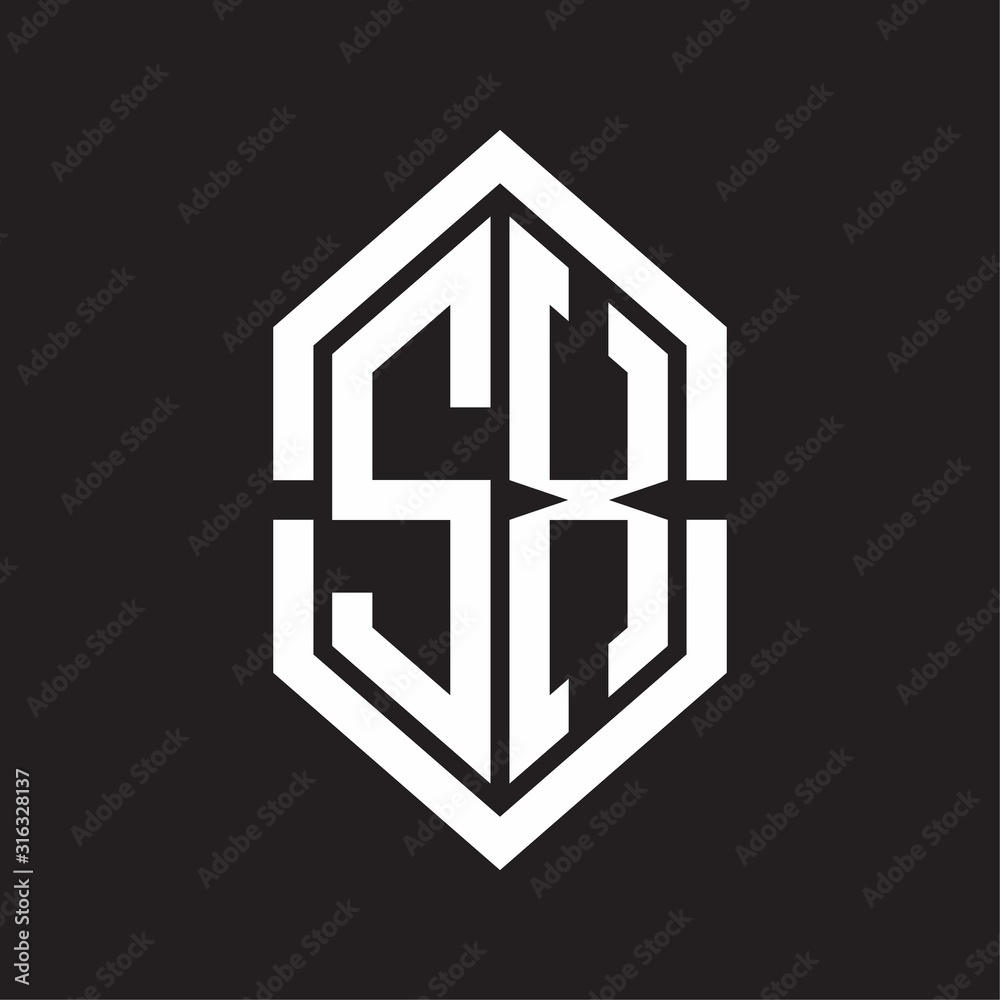 SX Logo monogram with hexagon shape and outline slice style with black and white SX Logo monogram with hexagon shape and outline slice style with black and white