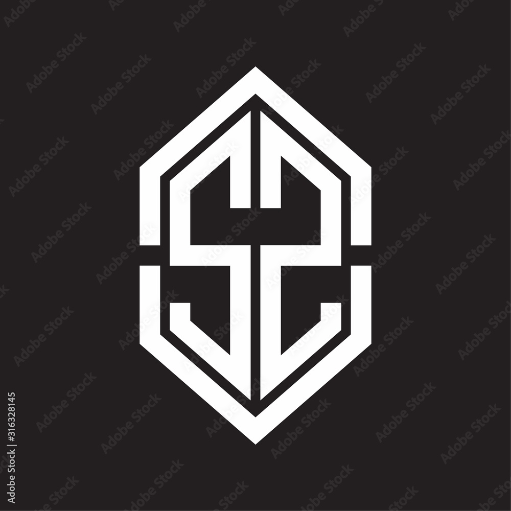 SZ Logo monogram with hexagon shape and outline slice style with black and white SZ Logo monogram with hexagon shape and outline slice style with black and white