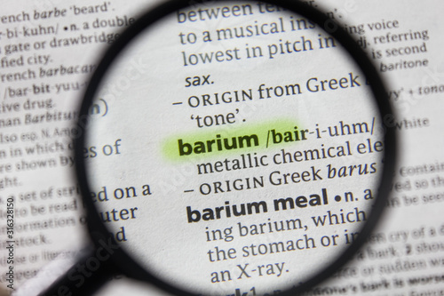 The word or phrase barium in a dictionary. photo
